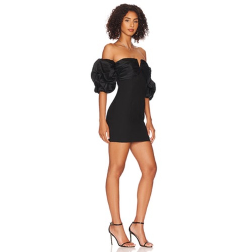 Cinq à Sept Dress Womens 4 Black Off Shoulder Puff‎ Sleeve Mini Cocktail Evening